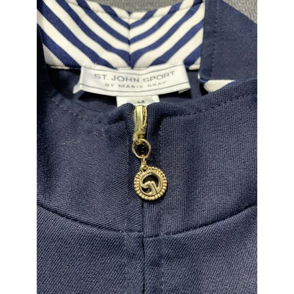 St John Sport Nautical Zip Front Jacket Womens Size Medium Yacht Rope Navy White